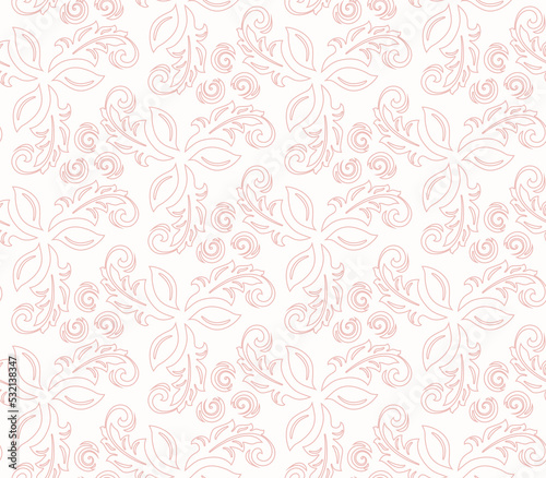 Floral vector ornament. Seamless abstract classic background with flowers. Pink and white pattern with repeating floral elements. Ornament for wallpaper and packaging