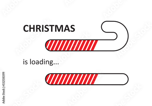 Christmas is loading progress bar, xmas countdown candy cane. Simple holiday winter vector illustration