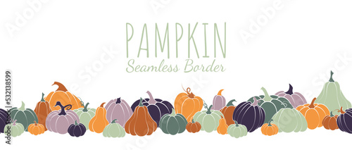 Cute hand drawn pumpkin horizontal seamless pattern, hand drawn pumpkins - great as Thanksgiving background, textiles, banners, wallpapers, wrapping - vector design