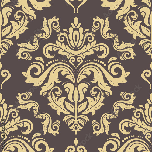 Classic seamless vector pattern. Damask orient ornament. Classic vintage brown and golden background. Orient pattern for fabric, wallpapers and packaging