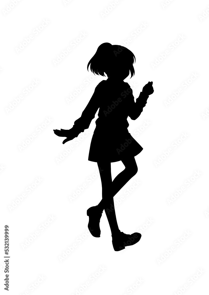 silhouette illustration of a girl in anime style Stock Illustration ...