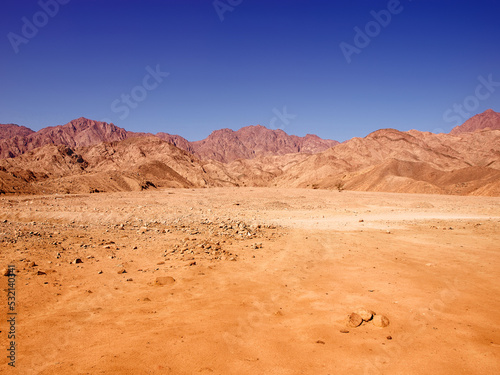 Hot afternoon empty desert view. Egypt mountains 