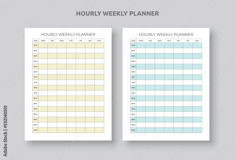Hourly Productivity Weekly Planner. Daily and Weekly Planner Template ...