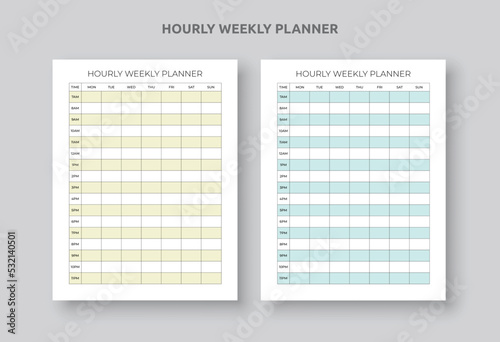 Hourly Productivity Weekly Planner. Daily and Weekly Planner Template.  photo