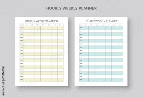 Hourly Productivity Weekly Planner. Daily and Weekly Planner Template. 