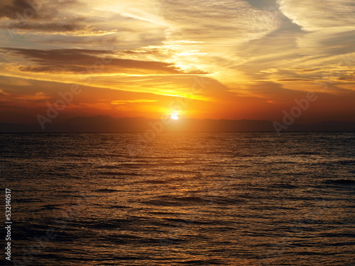 Sunset seascape. Calm ocean view. tranquil and peaceful water