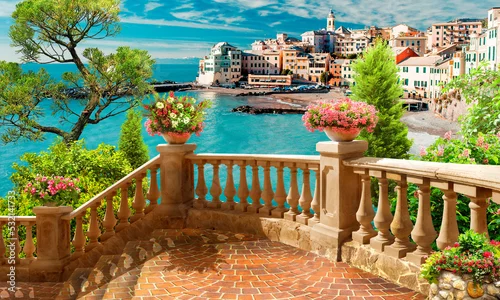 Obraz The harbor of the sea town. Photo wallpapers. The fresco.