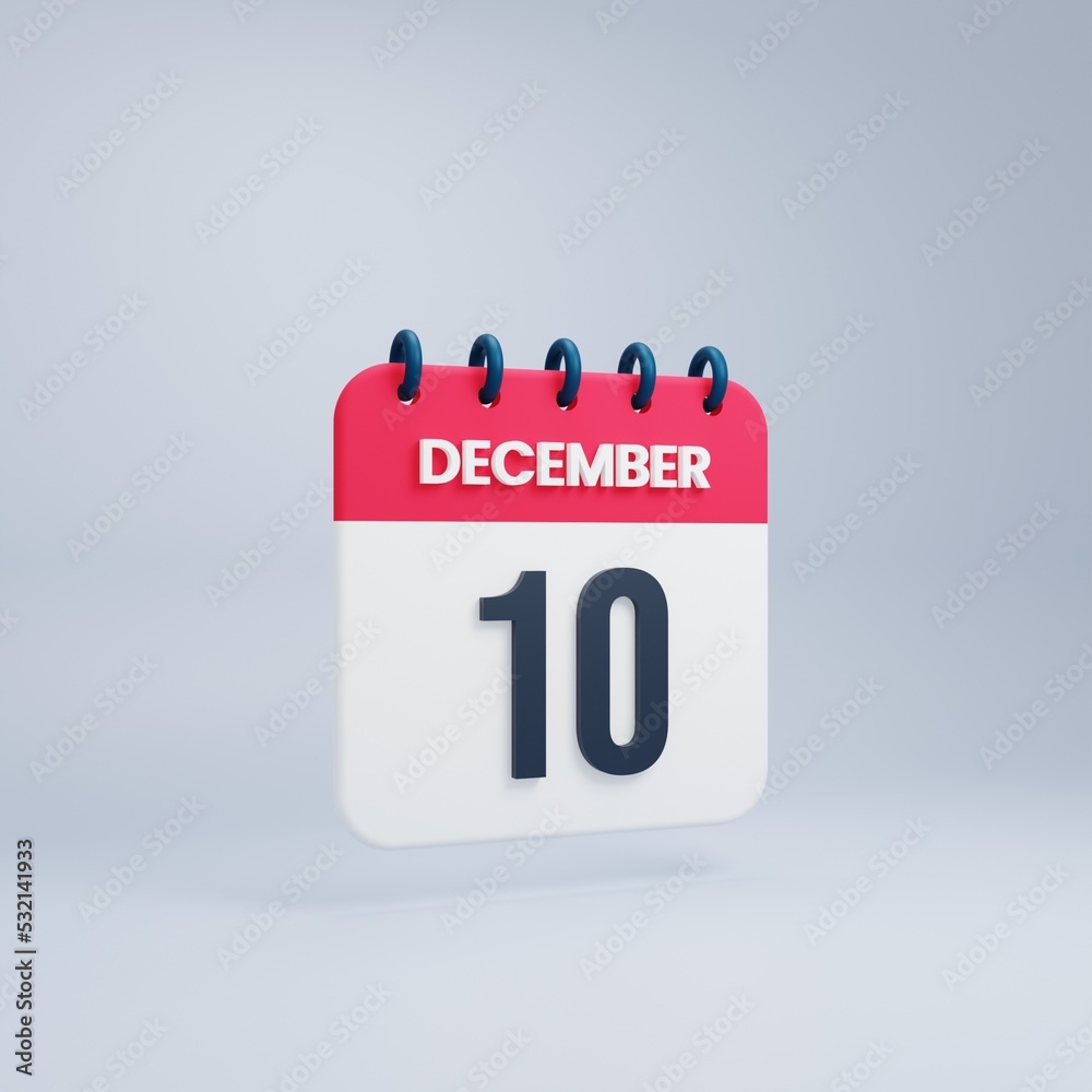 December Realistic Calendar Icon 3D Rendered Date December 10 December Realistic Calendar Icon 3D Rendered Date December 10