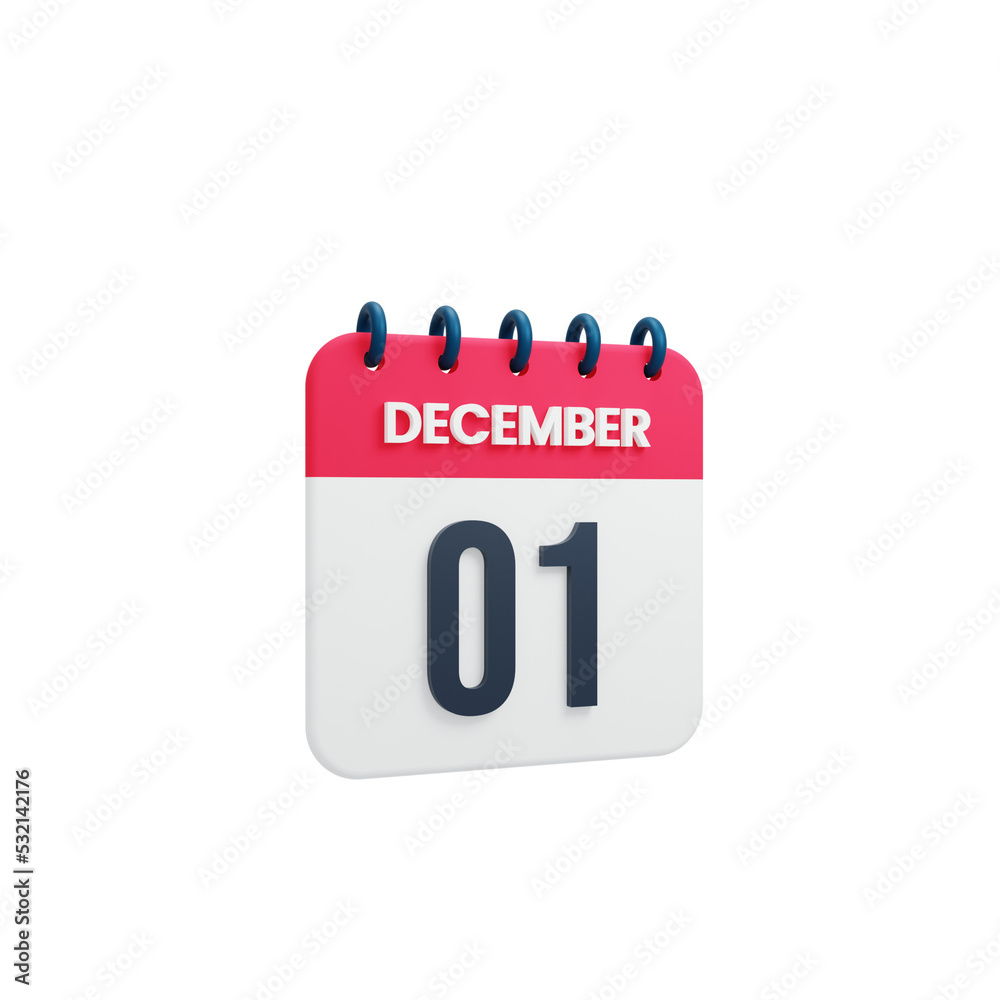 December Realistic Calendar Icon 3D Rendered Date December 01 December Realistic Calendar Icon 3D Rendered Date December 01