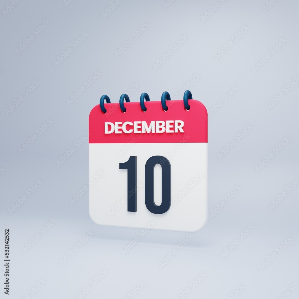 December Realistic Calendar Icon 3D Rendered Date December 10 December Realistic Calendar Icon 3D Rendered Date December 10