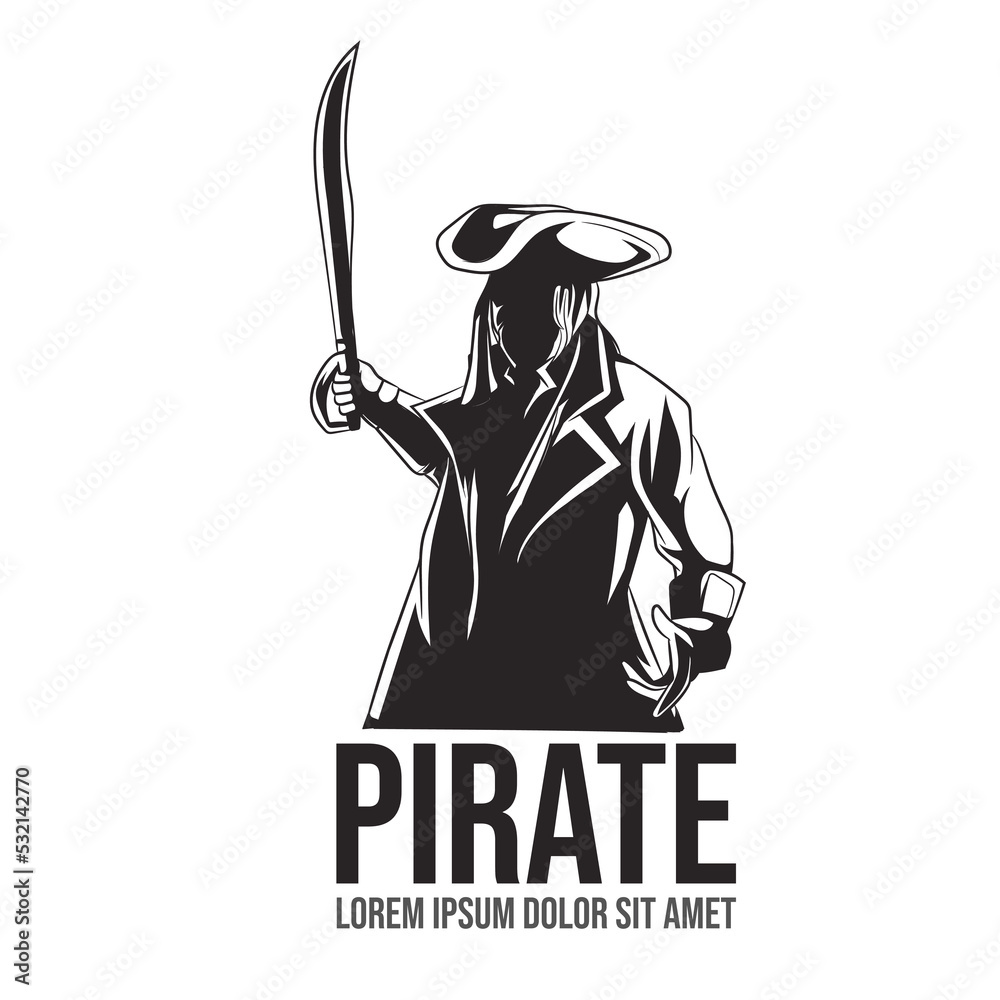 Obraz premium Vector cartoon style pirate. White background. silhouette Vector illustration
