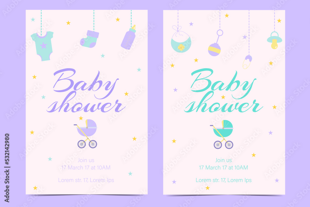 Invitation  is a girl, a boy. Baby shower. Vector illustration