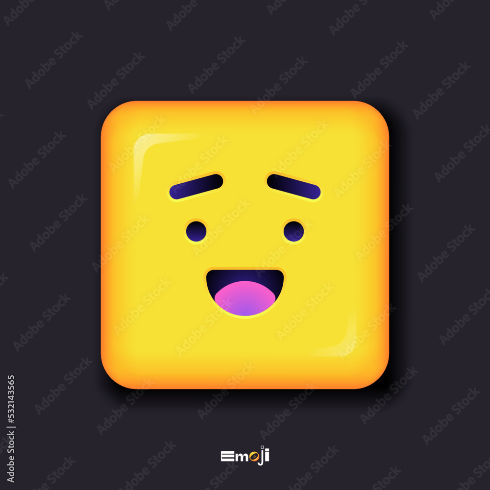Square 3d Emoticon. Yellow Emoji faces emoticon smile, digital smiley expression emotion feelings, chat cartoon emotes. Vector illustration icon on yellow background Square 3d Emoticon. Yellow Emoji faces emoticon smile, digital smiley expression emotion feelings, chat cartoon emotes. Vector illustration icon on yellow background