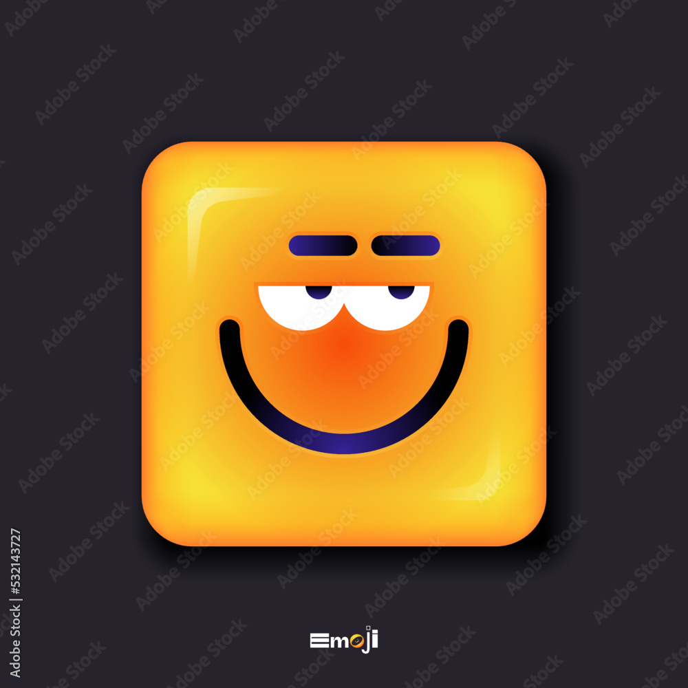 Square 3d Emoticon. Yellow Emoji faces emoticon smile, digital smiley expression emotion feelings, chat cartoon emotes. Vector illustration icon on yellow background Square 3d Emoticon. Yellow Emoji faces emoticon smile, digital smiley expression emotion feelings, chat cartoon emotes. Vector illustration icon on yellow background
