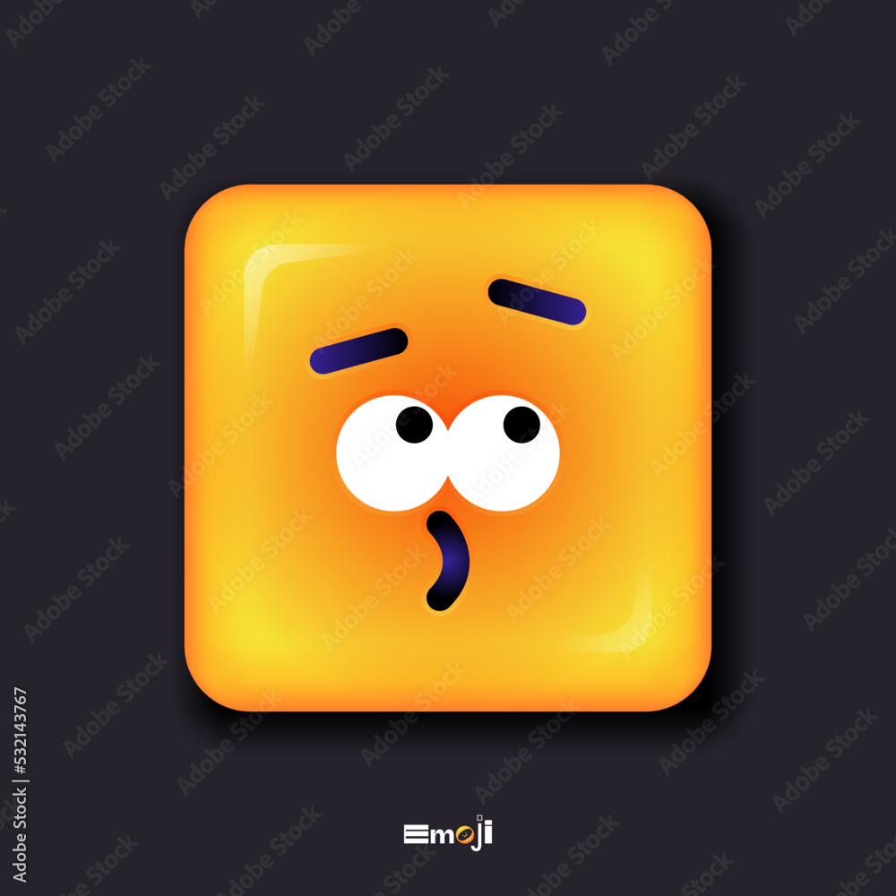 Square 3d Emoticon. Yellow Emoji faces emoticon smile, digital smiley expression emotion feelings, chat cartoon emotes. Vector illustration icon on yellow background Square 3d Emoticon. Yellow Emoji faces emoticon smile, digital smiley expression emotion feelings, chat cartoon emotes. Vector illustration icon on yellow background
