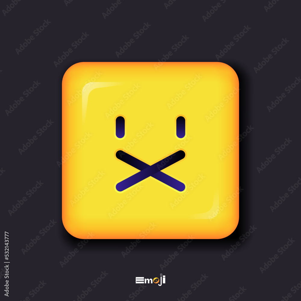 Fototapeta premium Square 3d Emoticon. Yellow Emoji faces emoticon smile, digital smiley expression emotion feelings, chat cartoon emotes. Vector illustration icon on yellow background