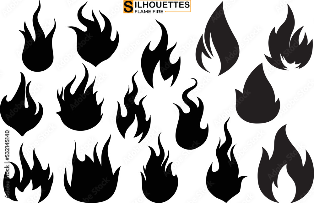 Fire flames Firefighter silhouette set vector on transparent background Fire flames Firefighter silhouette set vector on transparent background