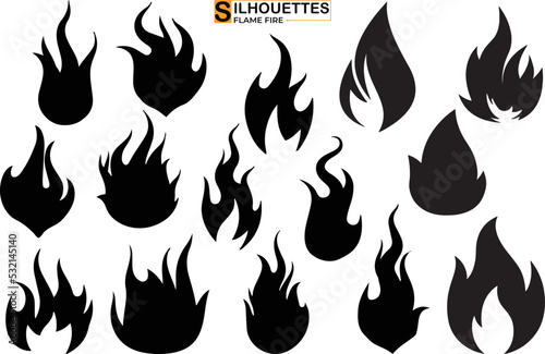 Fire flames Firefighter silhouette set vector on transparent background 