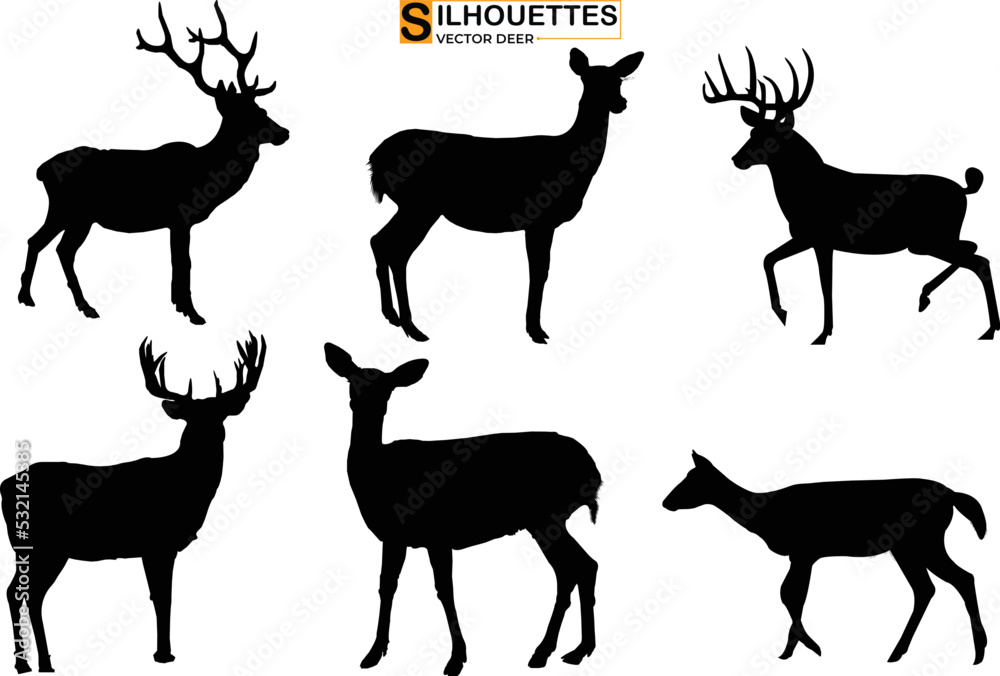 Collection of silhouettes of wild animals the deer family on