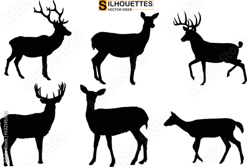 
Collection of silhouettes of wild animals the deer family on  transparent background