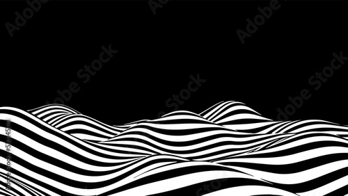 Psychedelic optical illusion. Abstract vector distorted background with black and white lines. Op art pattern textures.