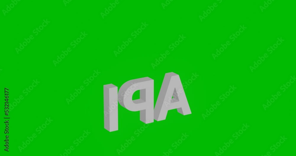Animation of rotation of a white api symbol with shadow. Simple and complex rotation. Seamless looped 4k animation on green chroma key background