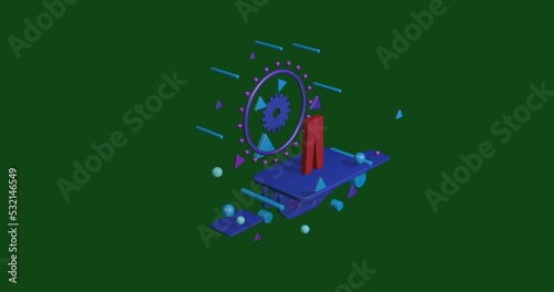 Red pants symbol on a pedestal of abstract geometric shapes floating in the air. Abstract concept art with flying shapes in the center. 3d illustration on green background