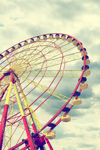 Beautiful large Ferris wheel outdoors  low angle view