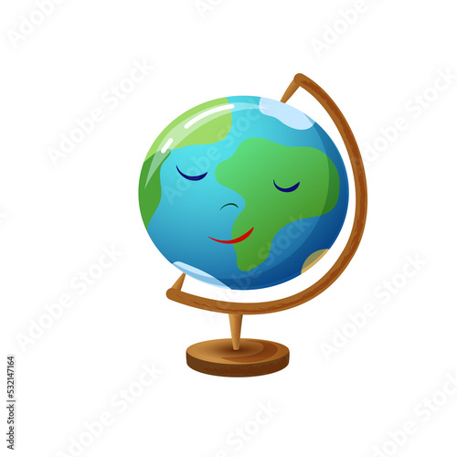 Cute school globe character cartoon illustration isolated on white. Smiling earth model or earth ball with human face. school supply for mascot  sticker  back to school design. education personage