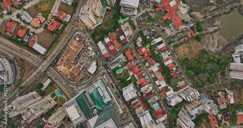 Panama City Aerial v13 vertical top down view fly across downtown punta paitilla and pacifica neighborhoods towards ocean reef islands capturing waterfront towers - Shot with Mavic 3 Cine - March 2022