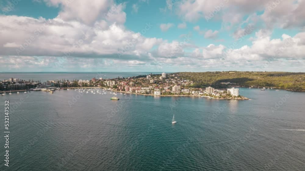 Manly Harbour Harbor Panoramic View Hyperlapse Views on Ocean and Ferry Cloudy day Manly Harbour Harbor Panoramic View Hyperlapse Views on Ocean and Ferry Cloudy day