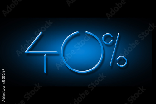 40 percent. Neon sign isolated on a black background. Trade. Business. Discounts. Seasonal discounts. Design element