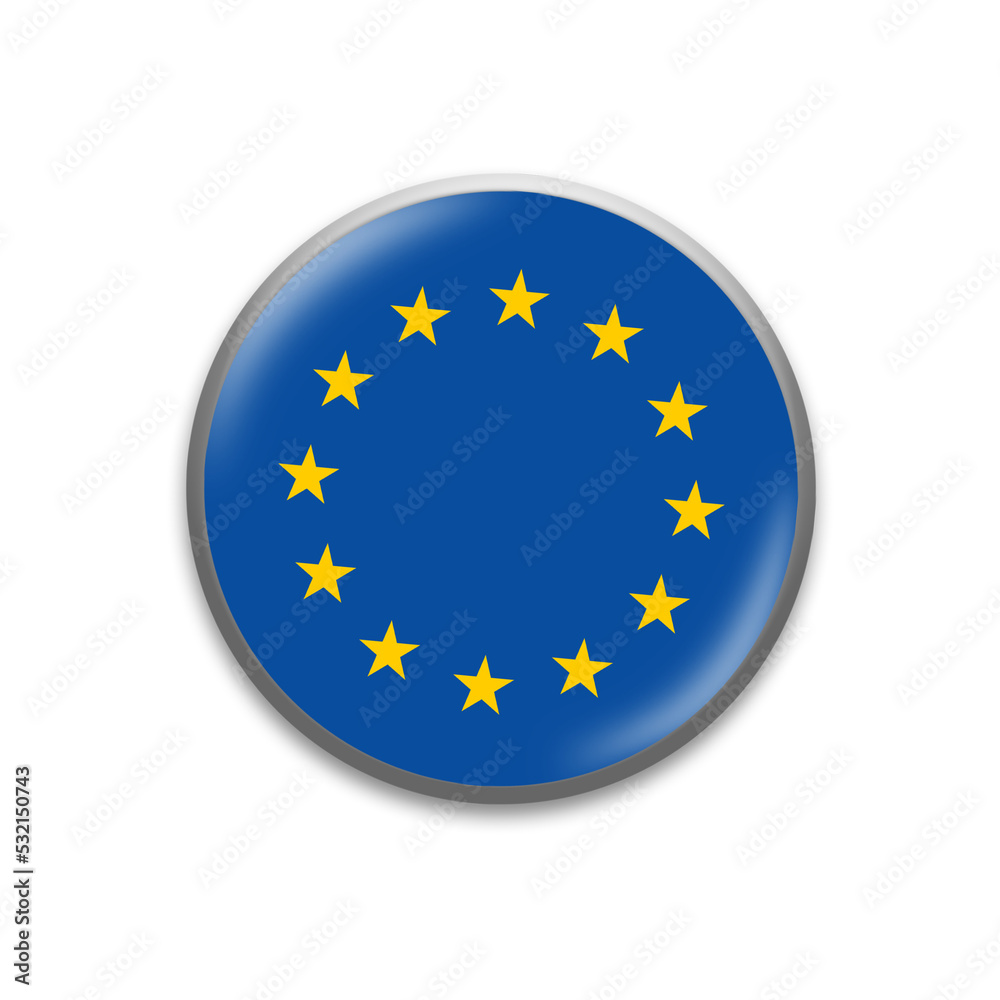 European Union flag. Round badge in the colors of the European Union flag. Isolated on white background. Design element. 3D illustration. European Union flag. Round badge in the colors of the European Union flag. Isolated on white background. Design element. 3D illustration.