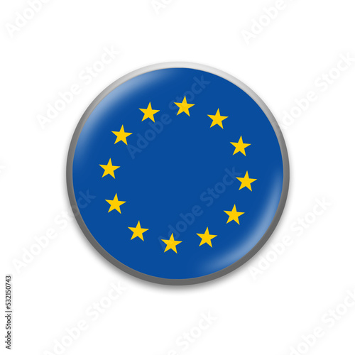 European Union flag. Round badge in the colors of the European Union flag. Isolated on white background. Design element. 3D illustration.
