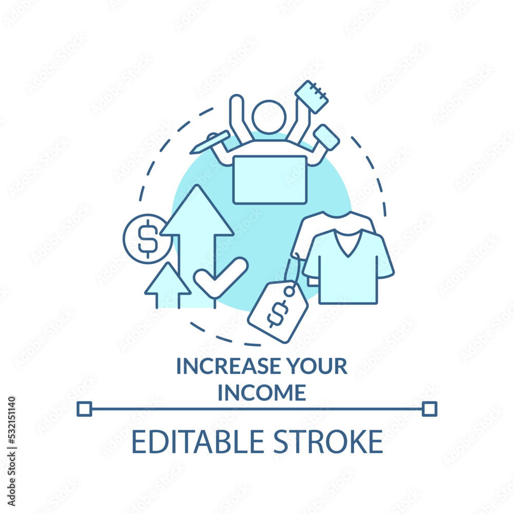 Increase your income turquoise concept icon. Change job for better pay. Budgeting abstract idea thin line illustration. Isolated outline drawing. Editable stroke. Arial, Myriad Pro-Bold fonts used