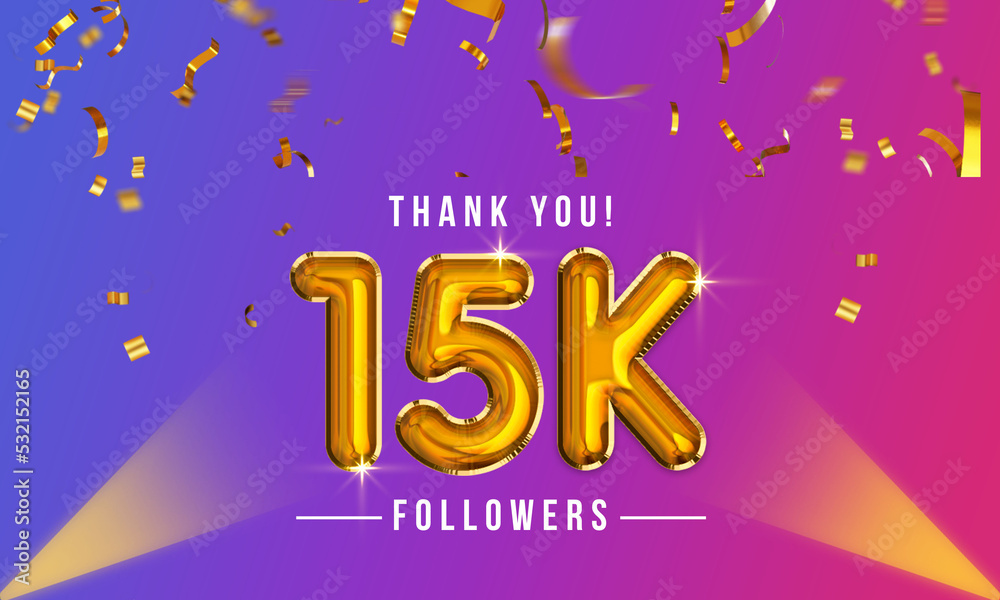 Thank you, 15k or fifteen thousand followers celebration design, Social Network friends,  followers celebration background