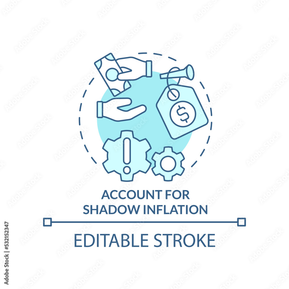 Account for shadow inflation turquoise concept icon. Consumers deal with inflation abstract idea thin line illustration. Isolated outline drawing. Editable stroke. Arial, Myriad Pro-Bold fonts used Account for shadow inflation turquoise concept icon. Consumers deal with inflation abstract idea thin line illustration. Isolated outline drawing. Editable stroke. Arial, Myriad Pro-Bold fonts used