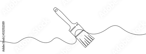 Continuous one line drawing silhouette of brush. The paintbrush linear icon. One line drawing background. Vector illustration. Linear brush background