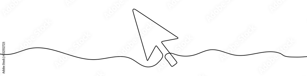 Continuous drawing of cursor arrow. One line icon of cursor arrow. One line drawing background. Vector illustration. Cursor arrow icon