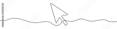 Continuous drawing of cursor arrow. One line icon of cursor arrow. One line drawing background. Vector illustration. Cursor arrow icon