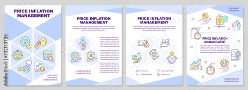 Price inflation management light blue brochure template. Leaflet design with linear icons. Editable 4 vector layouts for presentation, annual reports. Arial-Black, Myriad Pro-Regular fonts used