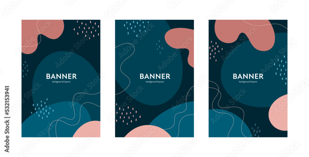 Abstract banner template set. Vector colorful trendy vertical design illustration. Collection of black and pink frame with geometric shape on nature background for offer, invitation