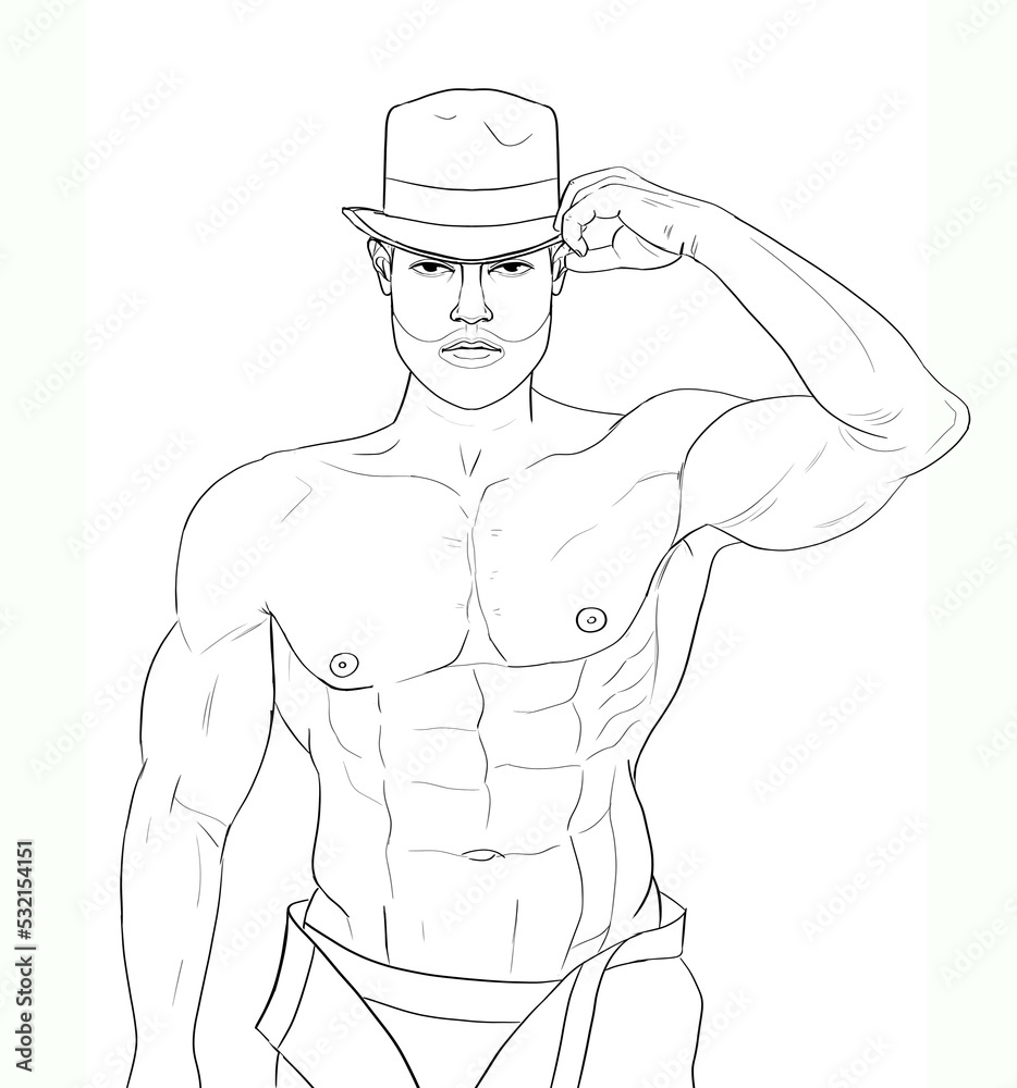 Muscular man with a business hat coloring book
