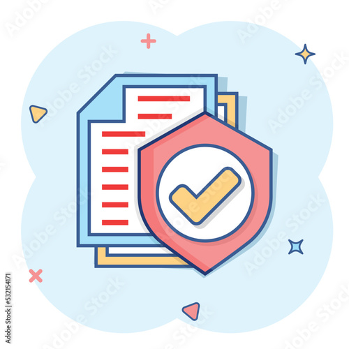 Wallpaper Mural Insurance policy icon in comic style. Report vector cartoon illustration on white isolated background. Document business concept splash effect. Torontodigital.ca
