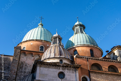 Beautiful colourful building, church. The Cathedral of St Peter the Apostle in Treviso, Italy.