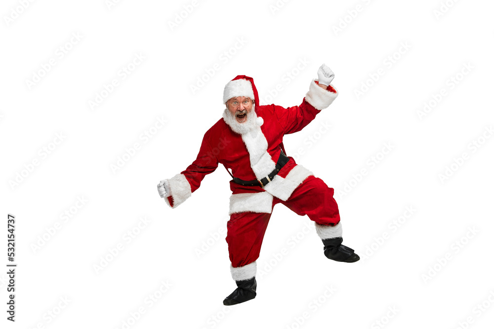 Portrait of senior man in image of Santa Claus emotivelly posing isolated over white background Portrait of senior man in image of Santa Claus emotivelly posing isolated over white background