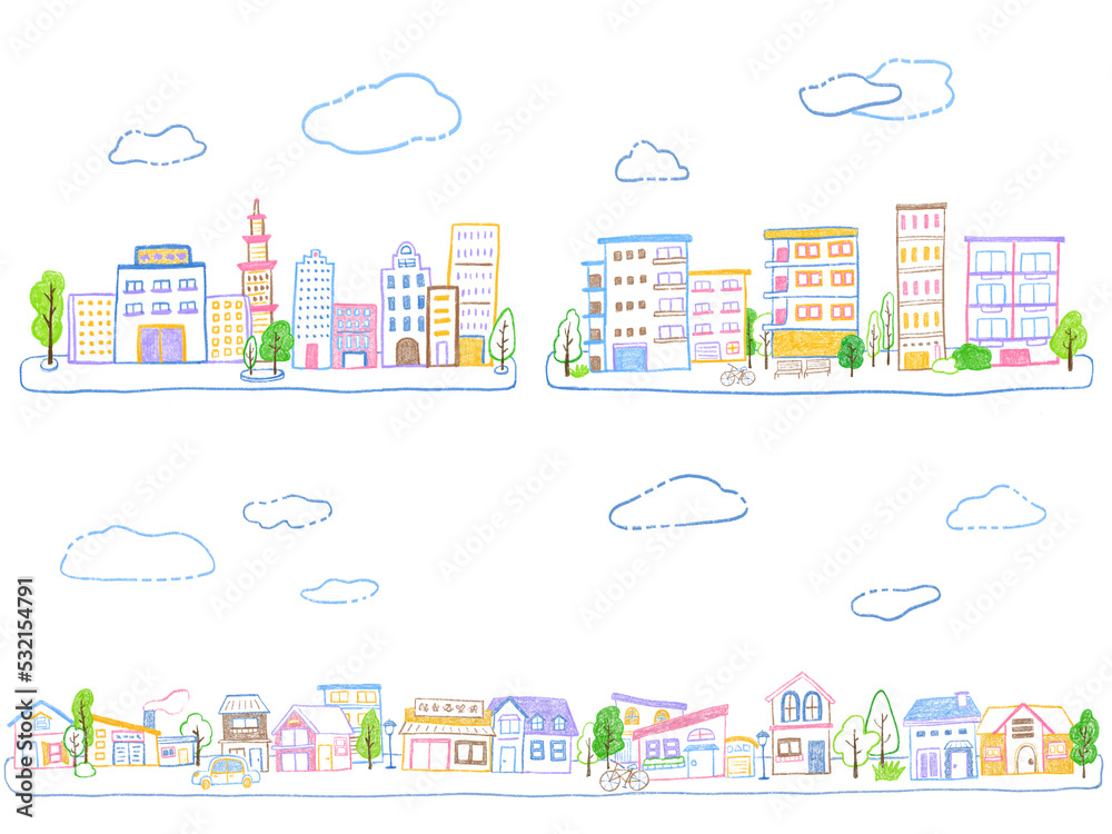 Cityscape animation building apartment landscape: colorful and simple hand-drawn illustration set / 街並み,ビル,マンション景観:カラフルでシンプルな手描きイラストセット Cityscape animation building apartment landscape: colorful and simple hand-drawn illustration set / 街並み,ビル,マンション景観:カラフルでシンプルな手描きイラストセット