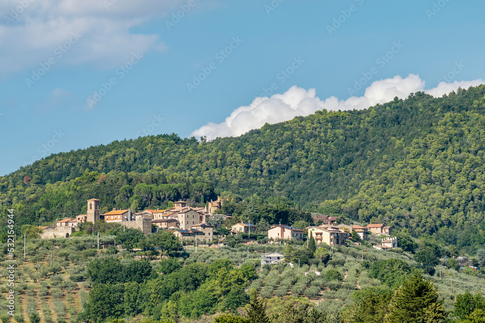 Panoramic view of the ancient village of Castelleone, Perugia, Italy, surrounded by nature
