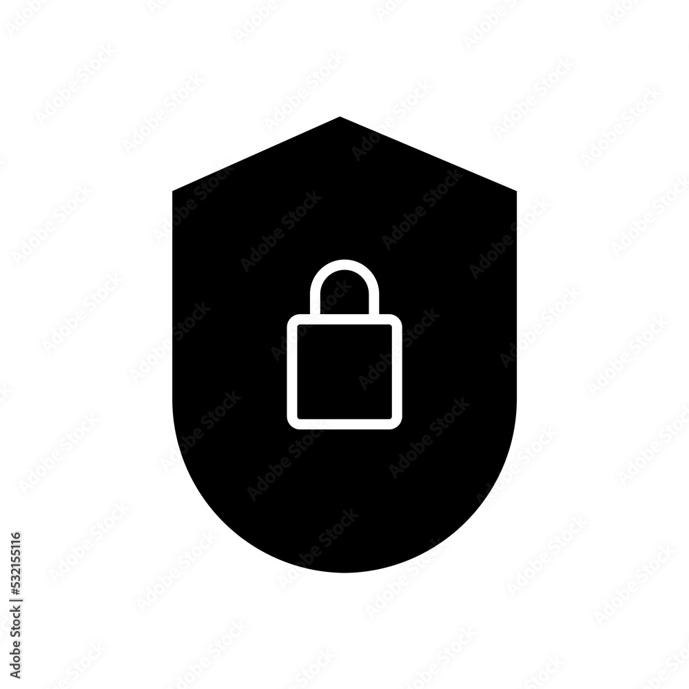 Graphic flat shield lock icon for your design and website Graphic flat shield lock icon for your design and website