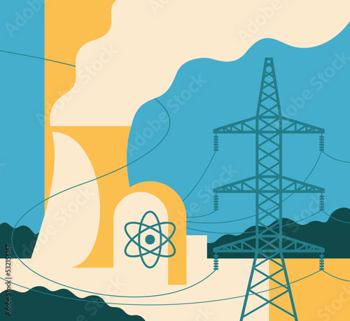 Nuclear power plant - chimney and nuclear reactor
